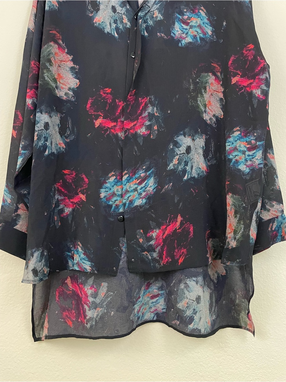ANNTIAN Silk Oversized Abstract-Print Button Up Shirt One‎ Size Lagenlook Artsy - Picture 6 of 9